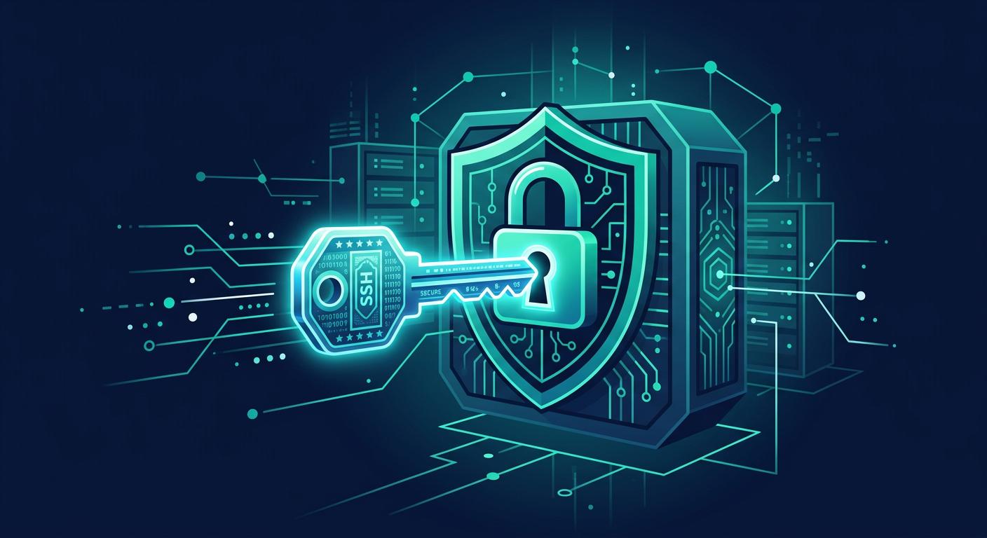 Illustration of a cryptographic key moving into a server lock
