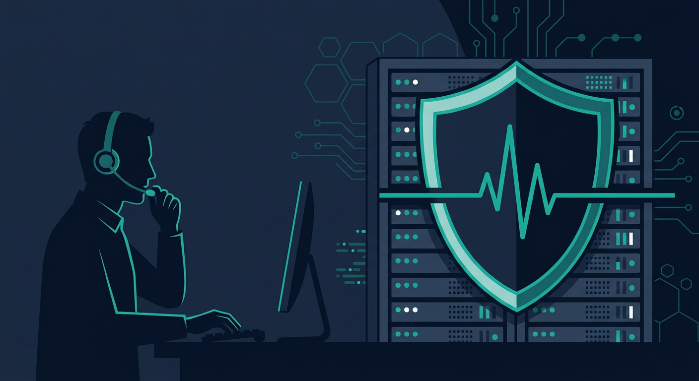 Illustration of continuous managed support with a monitored server and shield